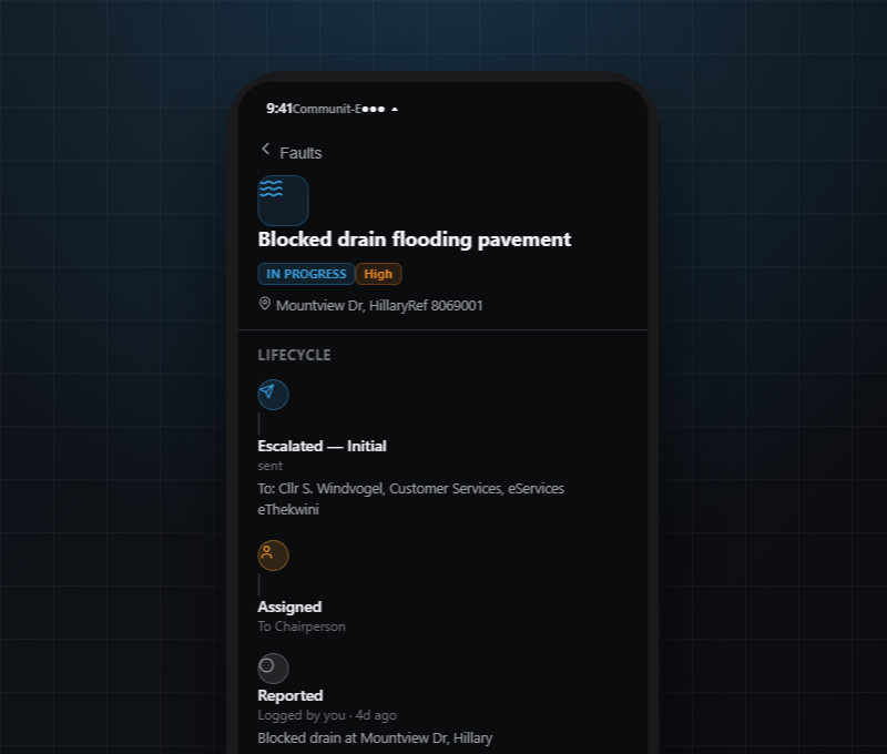 CommunitE app — fault status and SLA tracking